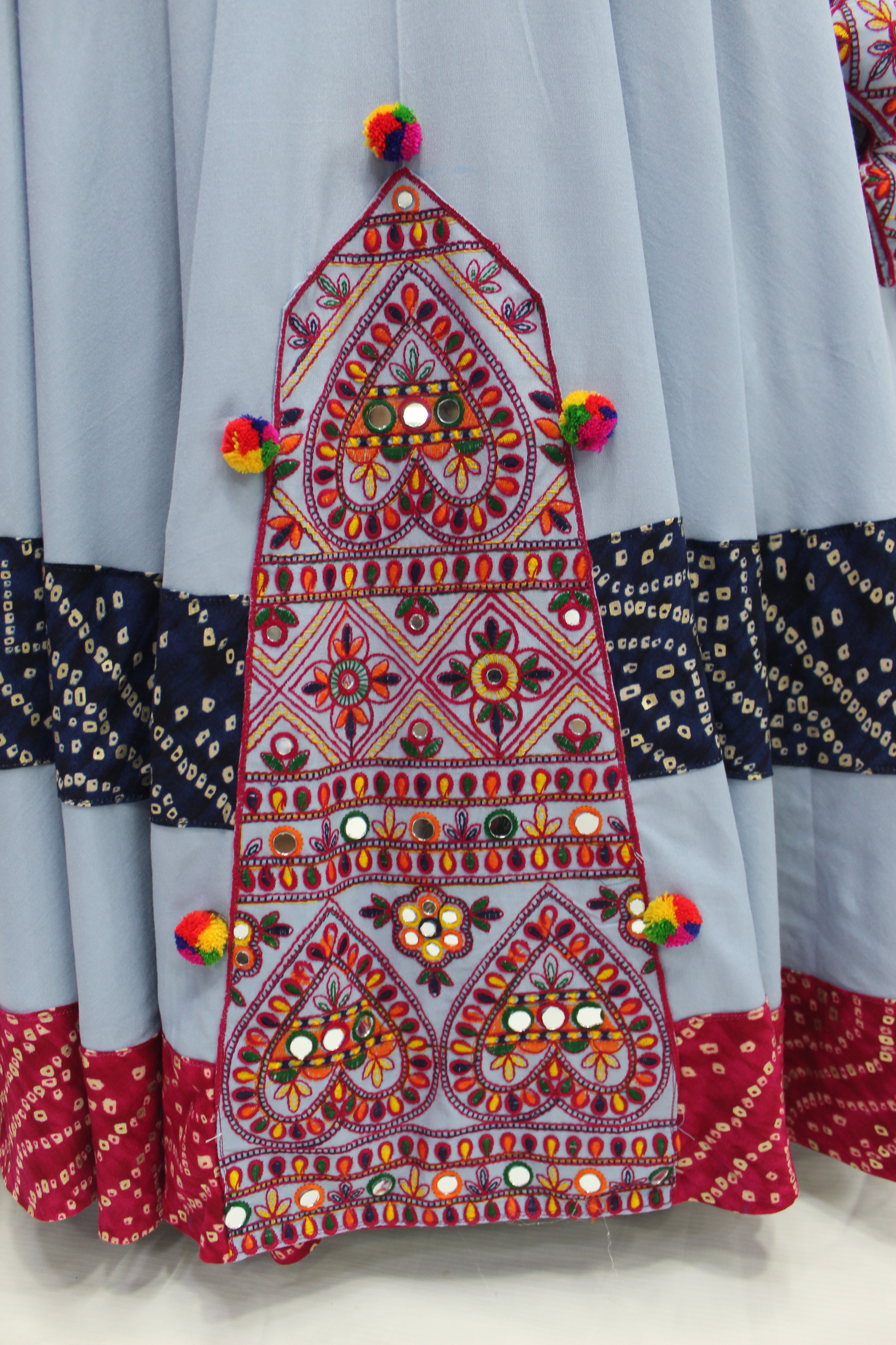 Sky Embroidered and Mirror Work in Gamthi Style on Viscose Rayon Fabric Navratri Lehenga with Koti Garba Choli 2023